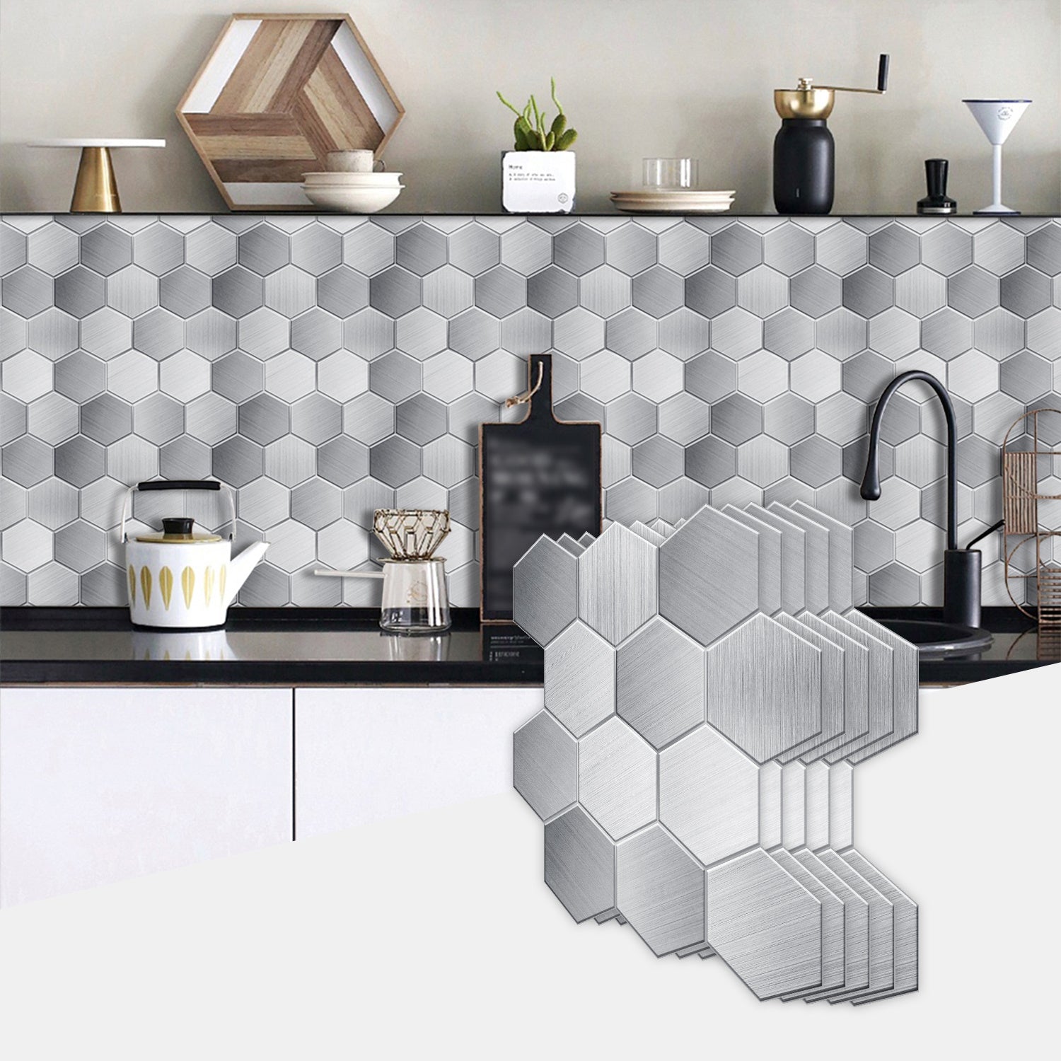 Modern Hexagon Peel-and-Stick Backsplash Tiles