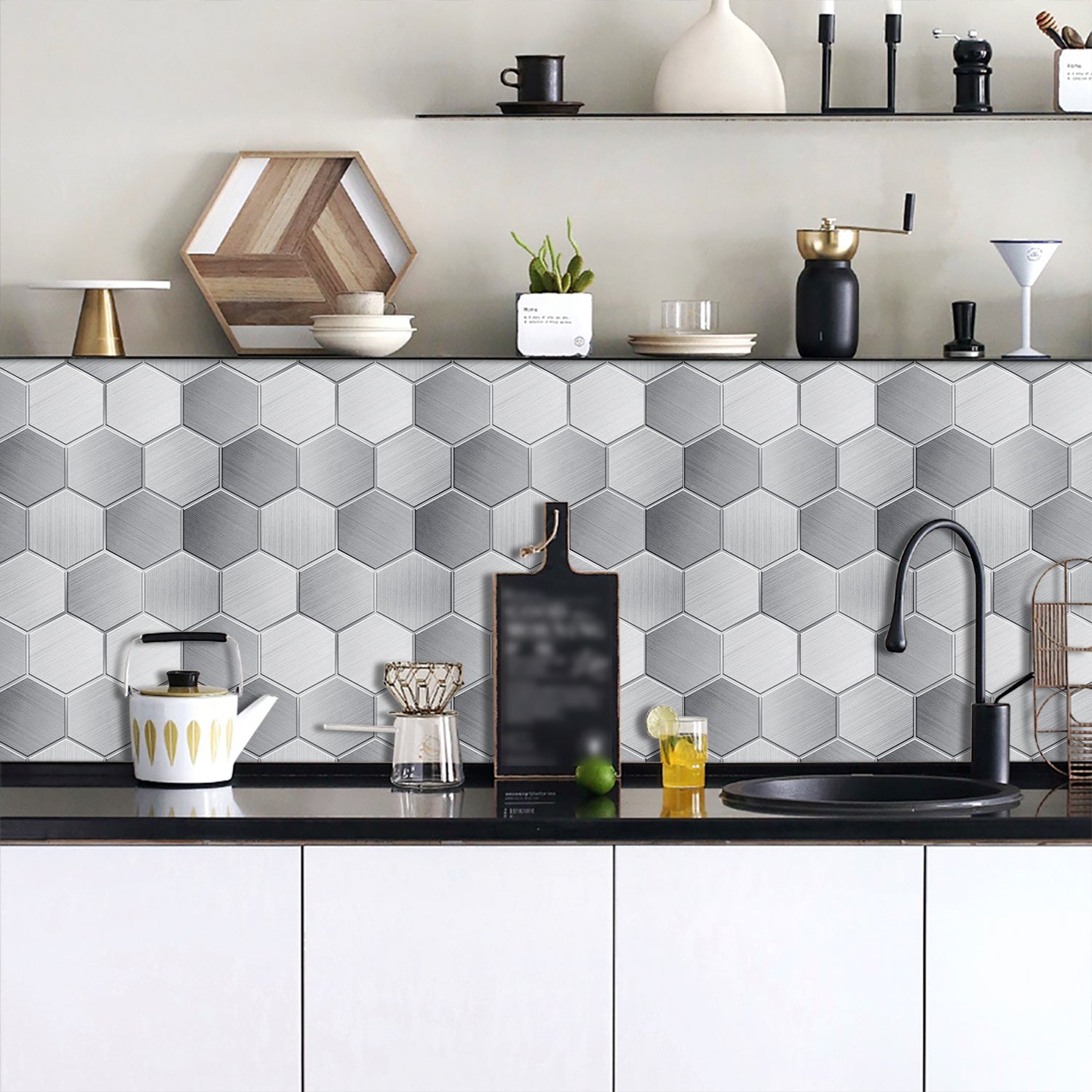 Modern Hexagon Peel-and-Stick Backsplash Tiles