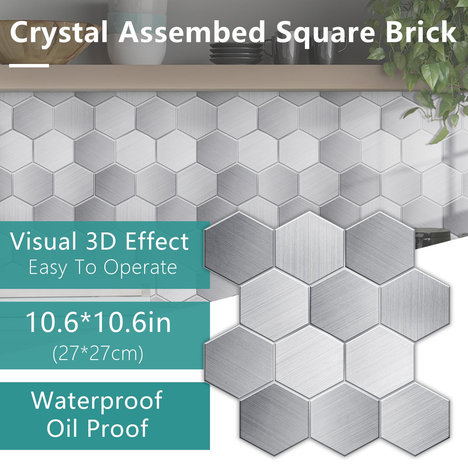 Modern Hexagon Peel-and-Stick Backsplash Tiles