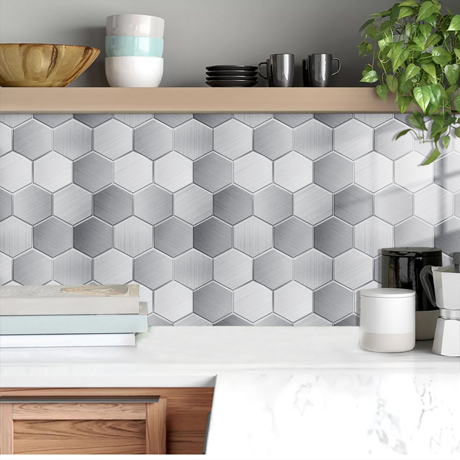 Modern Hexagon Peel-and-Stick Backsplash Tiles